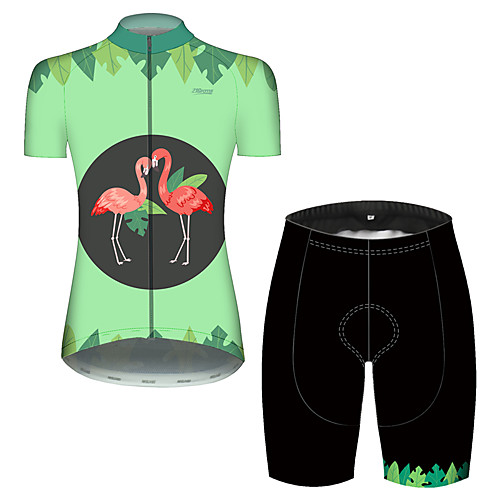 

21Grams Women's Short Sleeve Cycling Jersey with Shorts PinkGreen Flamingo Floral Botanical Bike Breathable Quick Dry Sports Flamingo Mountain Bike MTB Road Bike Cycling Clothing Apparel