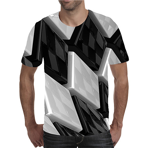 

Men's Daily Going out Street chic / Exaggerated T-shirt - Geometric / 3D / Graphic Pleated / Print Rainbow