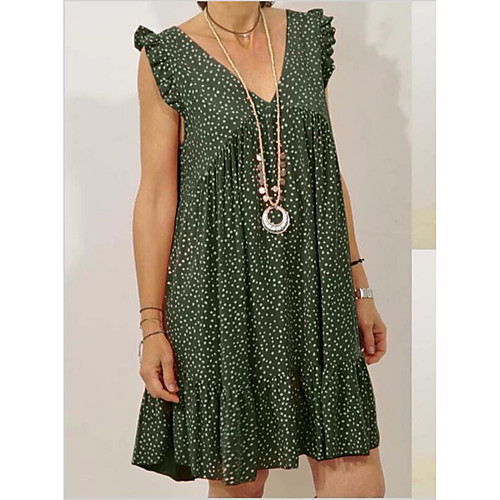 

Women's Blushing Pink Army Green Dress Loose Polka Dot S M