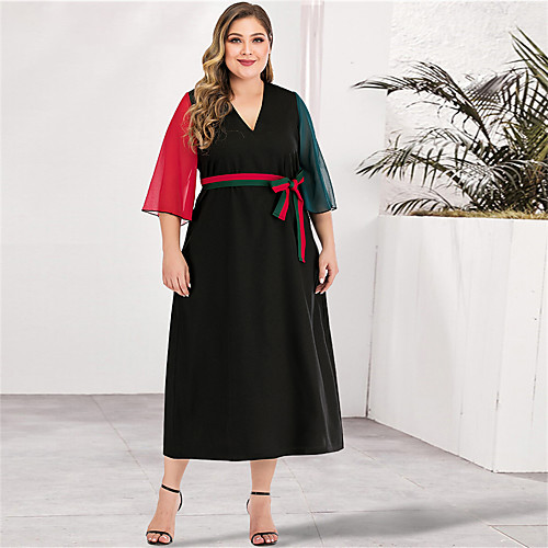 

Women's Red Dress Casual Elegant Spring & Summer Daily Going out A Line Loose Color Block Solid Color Patchwork L XL