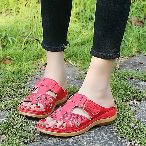 

Women's Slippers & Flip-Flops Flat Heel Open Toe PU Summer Red / Burgundy / Blue