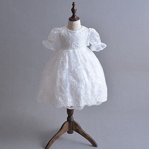 

Ball Gown Floor Length First Communion Christening Gowns - Polyester 3/4 Length Sleeve Jewel Neck with Lace / Bow(s)