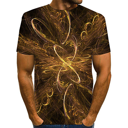 

Men's Daily Holiday Street chic / Exaggerated T-shirt - Color Block / 3D / Abstract Print Brown
