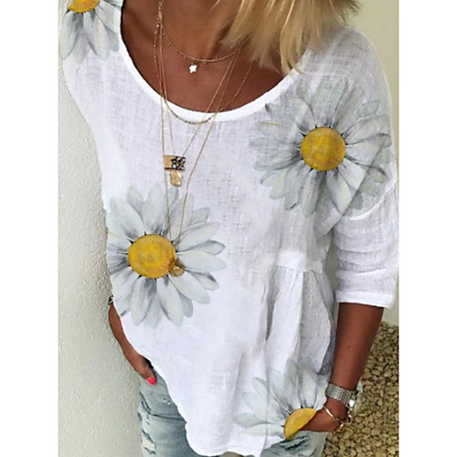 

Women's Floral Daisy Print Loose T-shirt Daily White / Blue / Yellow / Blushing Pink / Green