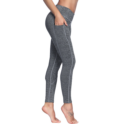 

Women's High Waist Yoga Pants Pocket Solid Color Black Gray Running Fitness Gym Workout Tights Leggings Sport Activewear Quick Dry Butt Lift Tummy Control Stretchy