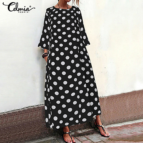 

Women's Red Black Dress Basic Spring & Summer Daily Loose Polka Dot Patchwork Print S M