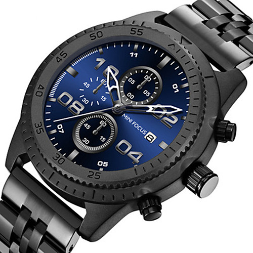 

MINI FOCUS Men's Steel Band Watches Quartz Stylish Stainless Steel Black / Silver 30 m Water Resistant / Waterproof Calendar / date / day Three Time Zones Analog Casual Fashion - BlackGloden Silver