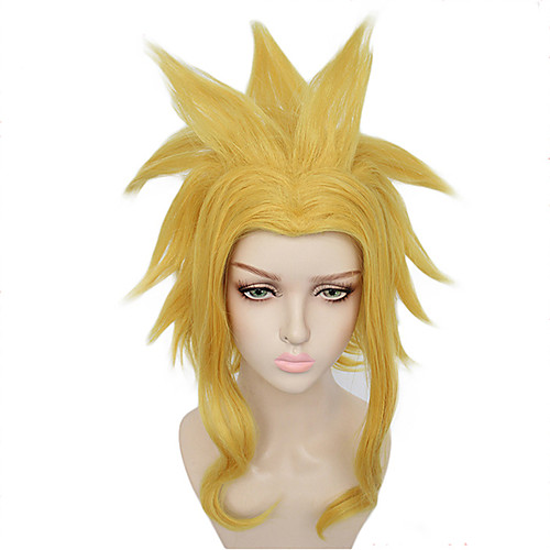 

My Hero Academia Boko No Hero All Might Cosplay Wigs Men's Asymmetrical 12 inch Heat Resistant Fiber Loose Curl Yellow Yellow Anime