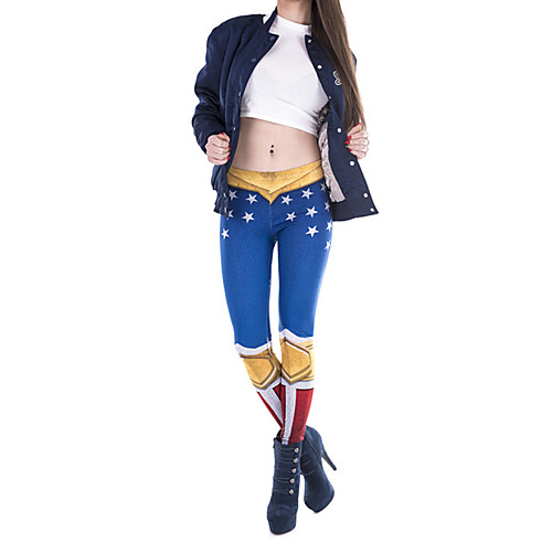 

Women's Sports / Yoga Sporty / Basic Legging - Print, Print Mid Waist Blue One-Size
