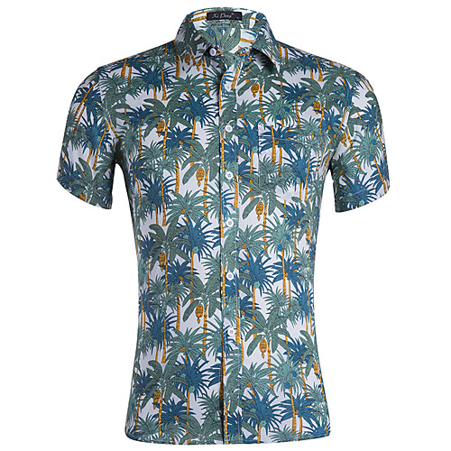 

Men's Geometric Tropical Leaf Print Shirt - Cotton Basic Tropical Daily Weekend Black / Green / Navy Blue / Short Sleeve