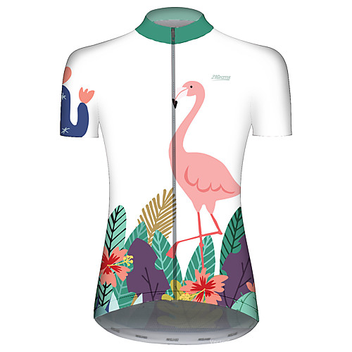 

21Grams Women's Short Sleeve Cycling Jersey Red and White Flamingo Bike Jersey Top Mountain Bike MTB Road Bike Cycling UV Resistant Breathable Quick Dry Sports Clothing Apparel / Stretchy