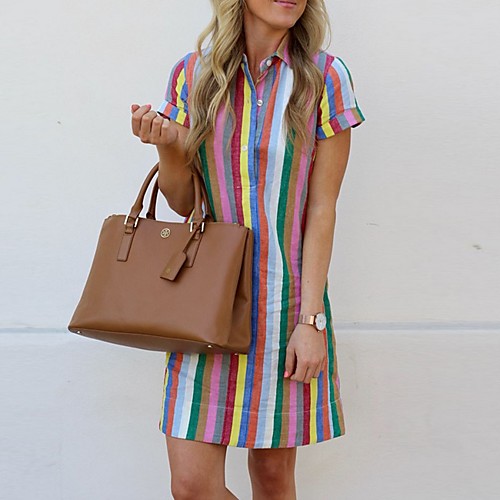 

Women's Rainbow Dress Shift Striped S M
