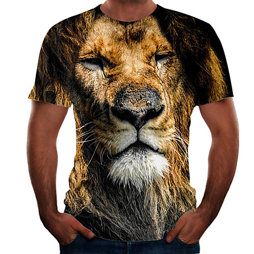 

Men's Going out Weekend Basic T-shirt - Color Block / 3D / Animal Brown