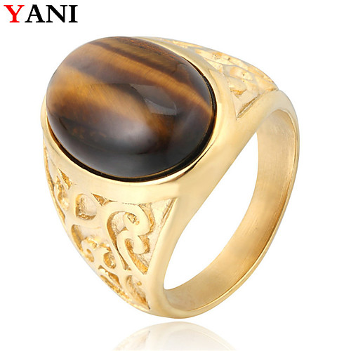 

Men's Ring Gold Silver Titanium Steel Luxury Vintage Punk Birthday Gift Jewelry Oval Cut