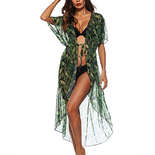 

Women's Basic Green Cover-Up Swimwear Swimsuit - Floral Geometric S M L Green