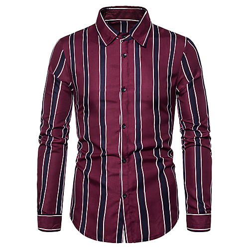 

Men's Striped Shirt Basic Daily Classic Collar Black / Red / Navy Blue / Long Sleeve