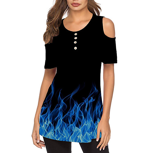 

Women's Flame Cut Out Print T-shirt Daily Blue