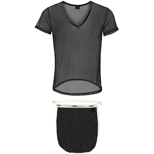 

Men's Mesh Suits Nightwear Solid Colored Black M L XL