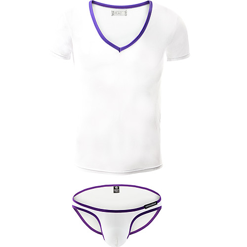 

Men's Mesh Suits Nightwear Solid Colored White Black M L XL