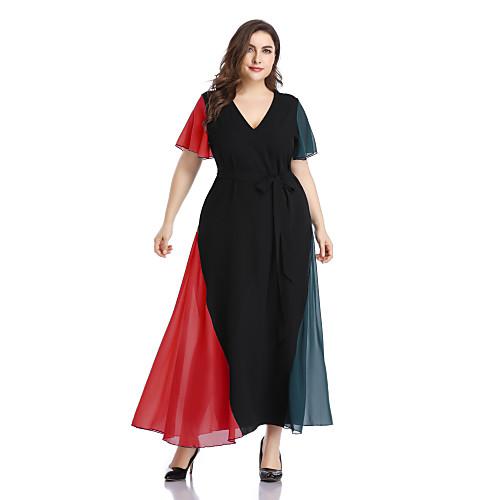 

Women's Red Dress Casual Elegant Spring & Summer Daily Going out A Line Loose Chiffon Color Block Solid Color Flare Cuff Sleeve Bow Patchwork XL XXXL