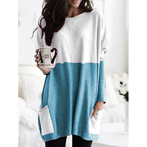 

Women's Daily Weekend Basic Blouse - Color Block Patchwork Red