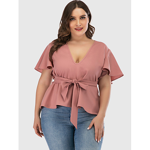 

Women's Daily Going out Elegant / Sexy Blouse - Solid Colored Lace up Blushing Pink