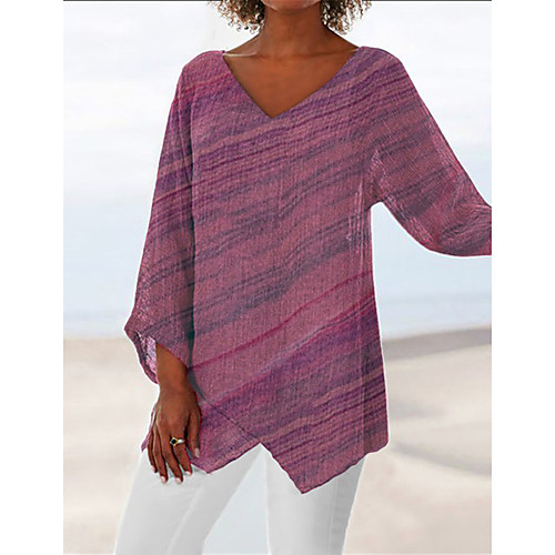 

Women's Daily Basic Plus Size T-shirt - Color Block V Neck Red