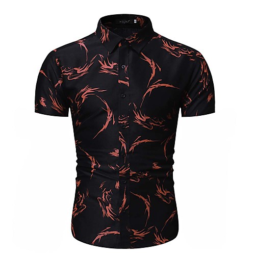 

Men's Daily Work Basic / Elegant Shirt - Floral / Geometric Red
