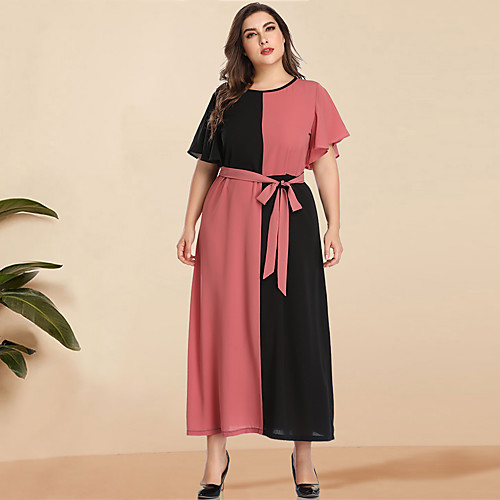 

Women's Blushing Pink Dress Casual Elegant Spring & Summer Daily Going out A Line Sheath Chiffon Color Block Solid Color Flare Cuff Sleeve Black & Red Patchwork L XL