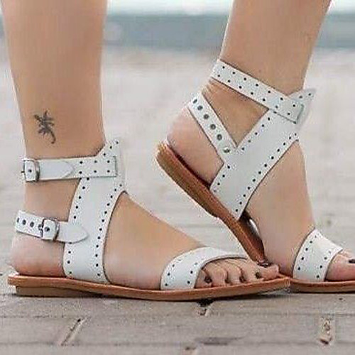 

Women's Sandals 2020 Flat Heel Open Toe PU Classic / Minimalism Spring & Fall / Spring & Summer Dark Brown / White / Black