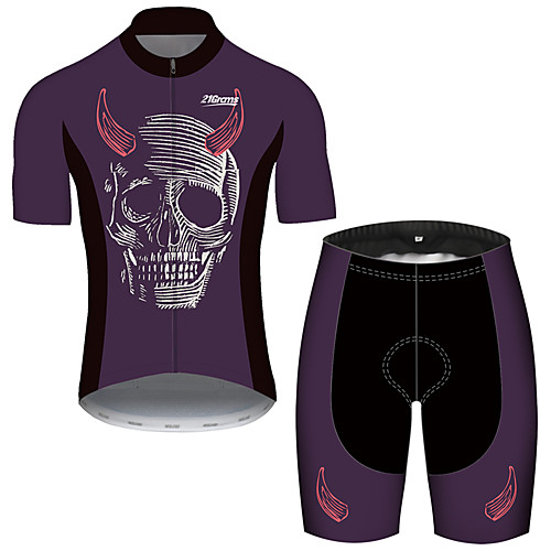 

21Grams Men's Short Sleeve Cycling Jersey with Shorts Violet Patchwork Skull Bike Clothing Suit UV Resistant Breathable Quick Dry Sweat-wicking Sports Solid Color Mountain Bike MTB Road Bike Cycling