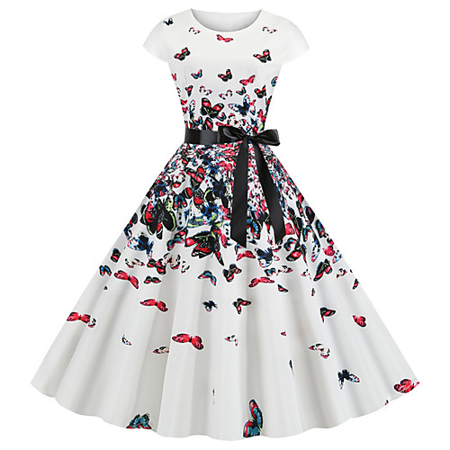 

Women's White Dress Vintage Style Street chic Daily Going out Sheath Swing Floral Print Print S M