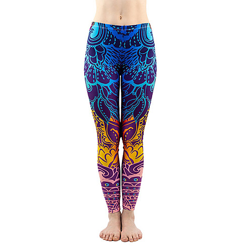 

Women's Sports / Yoga Sporty / Basic Legging - Print, Print Mid Waist Rainbow One-Size