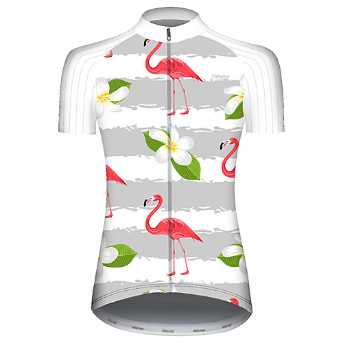 

21Grams Women's Short Sleeve Cycling Jersey GrayWhite Flamingo Animal Floral Botanical Bike Jersey Top Mountain Bike MTB Road Bike Cycling UV Resistant Breathable Quick Dry Sports Clothing Apparel