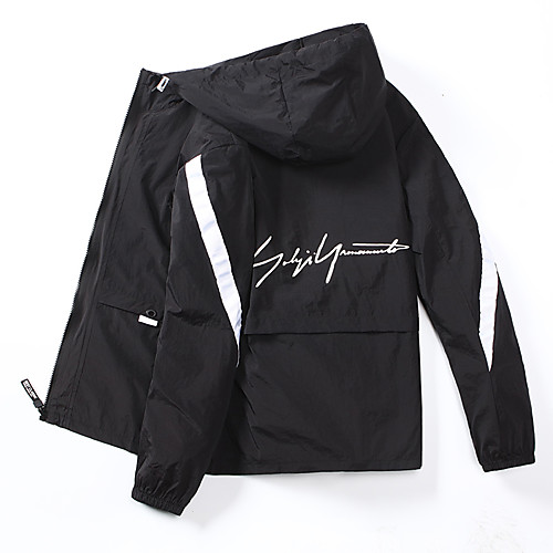 

Men's Daily Spring & Fall / Spring Regular Jacket, Striped Hooded Long Sleeve Polyester Oversized Red / Blue / White