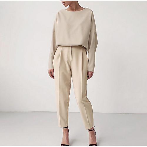 

Women's Basic Chinos Pants - Solid Colored Khaki Brown S M L