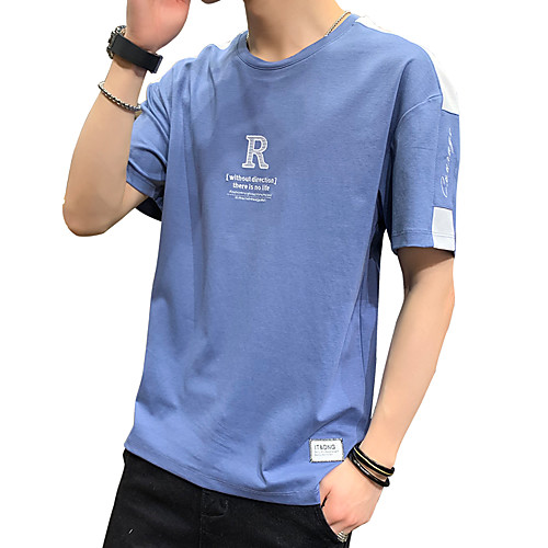 

Men's Geometric Color Block T-shirt - Cotton Daily Round Neck White / Black / Blue / Short Sleeve