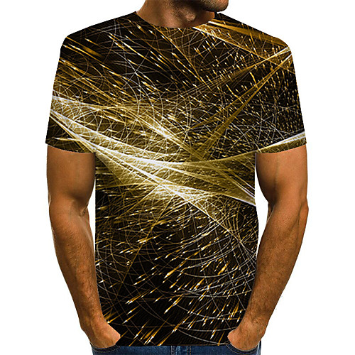 

Men's Plus Size Color Block 3D Print T-shirt Basic Street chic Daily Going out Round Neck Gold / Short Sleeve
