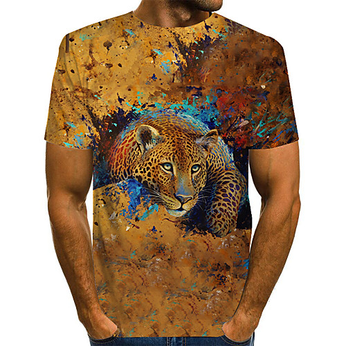

Men's Daily Weekend Basic / Exaggerated T-shirt - Color Block / Rainbow / Abstract Print Brown