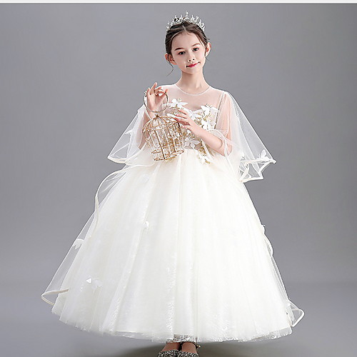

Ball Gown Floor Length Party / Birthday Flower Girl Dresses - POLY Sleeveless Jewel Neck with Lace / Appliques