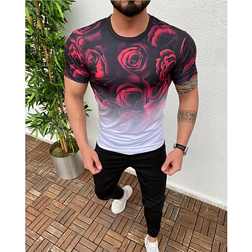 

Men's Daily Going out Basic / Street chic T-shirt - Floral / Color Block Patchwork Yellow