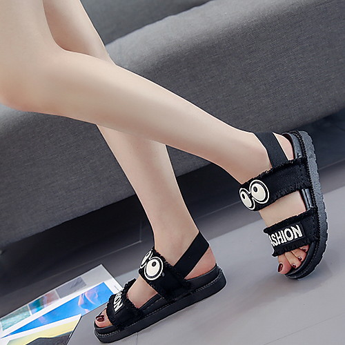 

Women's Sandals Flat Heel Round Toe PU Spring & Summer White / Black