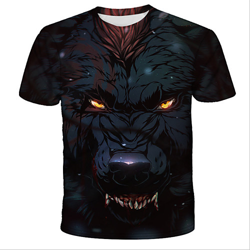 

Men's Daily Holiday Street chic / Exaggerated T-shirt - 3D / Tie Dye / Animal Wolf, Print Black