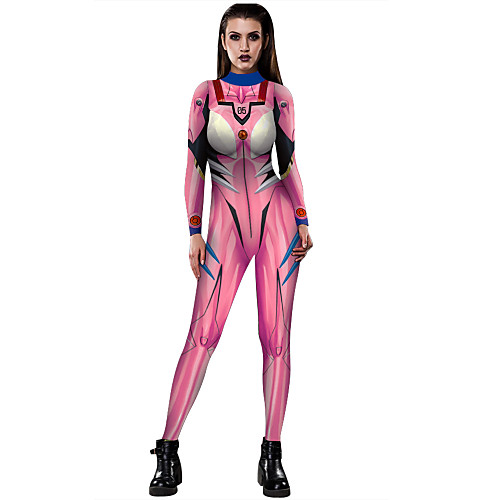 

Zentai Suits Cosplay Costume Catsuit Ninja Adults' Cosplay Costumes Halloween Women's Red Pink Fuchsia Color Block Carnival Masquerade / Leotard / Onesie / Skin Suit