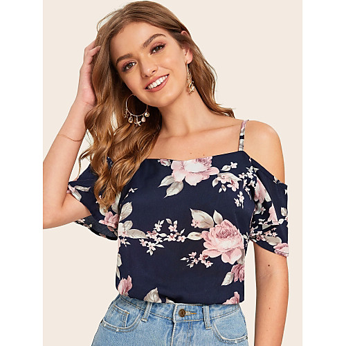 

Women's Daily Basic Blouse - Floral Navy Blue