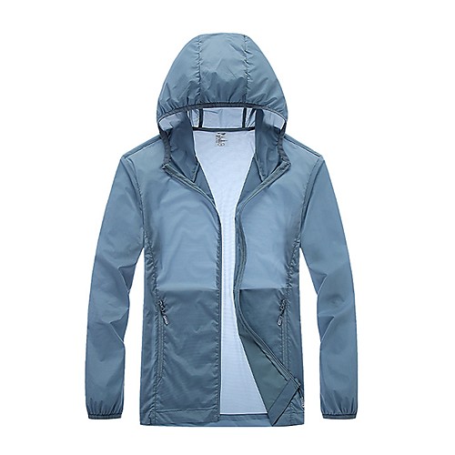 

Men's Daily / Sports Basic Spring & Fall / Spring & Summer Regular Jacket, Solid Colored Hooded Long Sleeve Nylon Blue / Dusty Blue / White