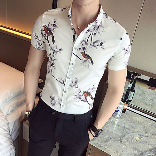 

Men's Daily Going out Basic / Elegant Shirt - Floral / Color Block White