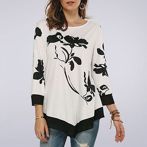 

Women's Daily Loose T-shirt - Floral White