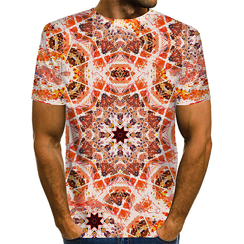 

Men's Daily Going out Street chic / Exaggerated T-shirt - Geometric / 3D / Graphic Pleated / Print Rainbow