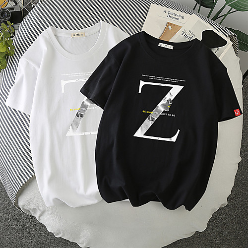

Men's Color Block Graphic T-shirt - Cotton Daily Round Neck White / Black / Short Sleeve